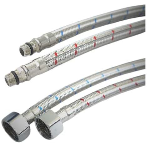 Raccord flexible robinet 1/2 m10, Raccord Tuyau de raccordement G1/2 x M10 x 35 cm, Rallonge de Tuyau pour Mitigeur Robinet Evier Cuisine Lavabo Salle de Bain. x2 pièces (1/5)