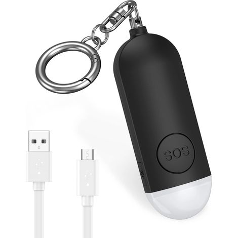 Alarme de poche 130 dB Alarme personnelle d'urgence avec lampe de poche LED Alarme de panique Porte clés de sécurité personnelle Rechargeable