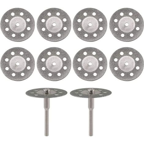Roues de coupe diamantées, disques de coupe de 22mm de diamètre avec 2 mandrins de 3mm de remplacement pour outils rotatifs Dremel 10 pièces (1/5)