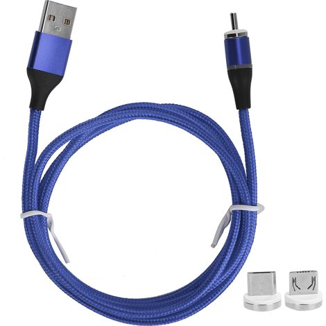 Câble de charge rapide magnétique 3 en 1 en nylon tressé 5A pour ports IOS/Type C/Micro USB, bleu (1/5)