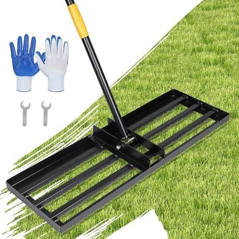 Râteau niveleur de pelouse, 75 x 26 x 182 cm, manche réglable, niveleur de sol robuste en métal antirouille pour terrasse, terrain de golf (1/4)