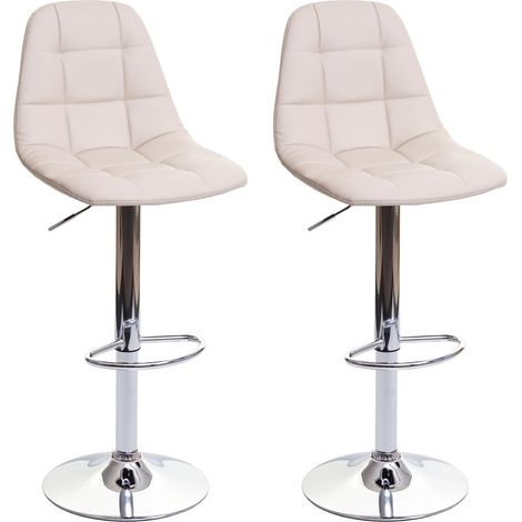 Coppia sgabelli regolabili con poggiapiedi HHG-356 acciaio cromato ecopelle avorio beige
