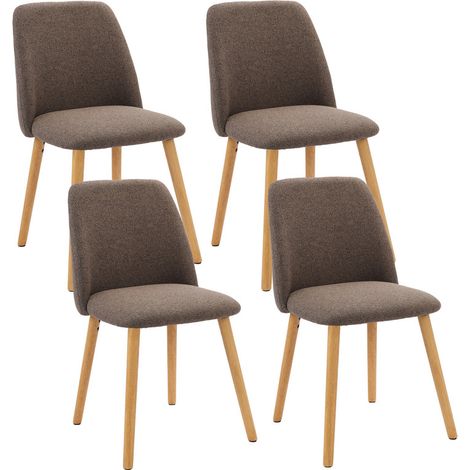GOEURVANT - Set of 4 - Mocha Brown - Textured Fabric - Ergonomic Dining Chairs with Wood-Grain Metal Legs & Acoustic Floor Protectors (1/5)