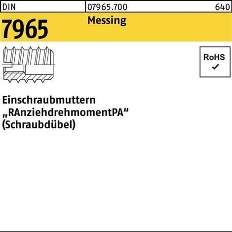 Einschraubmutter  DIN  7965  M12x  30  Messing  50  Stück (1/2)