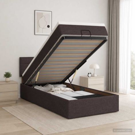 vidaXL Lit ottoman avec matelas Marron foncé 90 x 190 cm Tissu (1/5)
