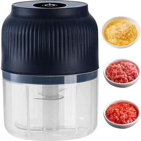 Hachoir à ail électrique, 4 lames, mini hachoir portable avec bol et couvercle, hachoir à légumes pour ail, gingembre et piment (1/5)