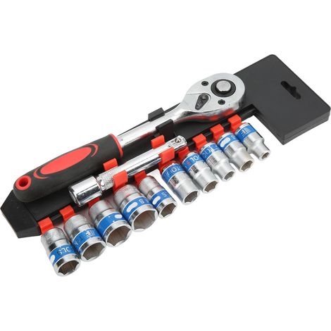 Jeu de clés à cliquet Toivize 24 dents - Acier chrome-vanadium, 12 pièces avec douilles hexagonales pour réparation auto et maison (1/5)