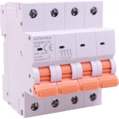 MCB Interruttore Magnetotermico Trifase 380V Curva C 4P 4M 10000A AC 400V IP20 GYM9H-125, Disponibili 80A 100A 125A (C100A)