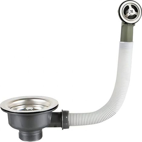 Bonde D'évier avec Trop Plein Panier Inox 114 mm 1½", Acier Inoxydable + ABS, Bonde + Panier (1/5)