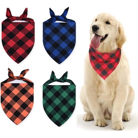 Set di 4 bandane per cani – in cotone a quadri triangolari – regolabili e lavabili – per cani di piccola, media e grande taglia (1/5)