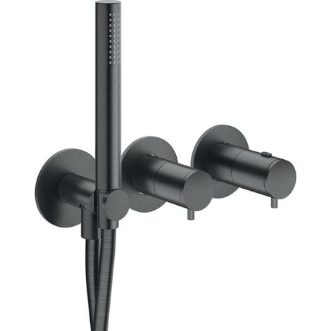 Façade douche/bain douche thermostatique 2 sorties Chromé Noir Brossé - CRISTINA ONDYNA TV74275
