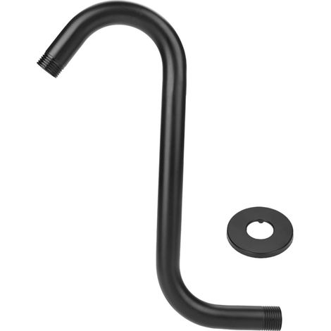 8 Inch Shower Arm 201 Curved S-Shaped Extension Arm in Stainless Steel G1/2 Bathroom Accessory Black with Decorative Cover for Tall People (1/5)