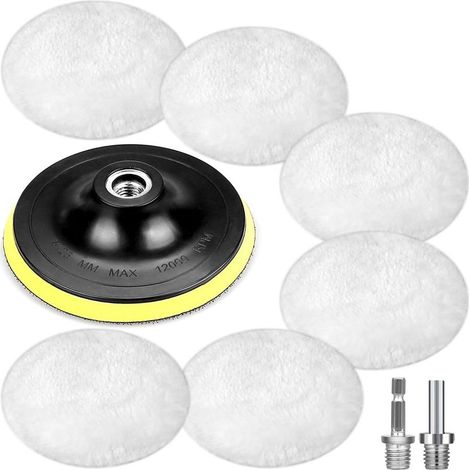 9 pièces tampon de polissage, disque polissage 125 mm, laine d'agneau, adaptateur M14 et tige hexagonale, pour meuleuse d'angle (1/4)