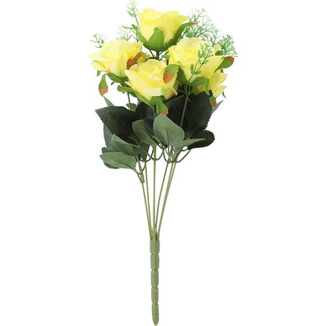 Bouquet De Roses Artificielles Jaunes - Décoration Mariage Et Maison - Fleurs En Soie Réalistes - Lot De 1 (1/5)