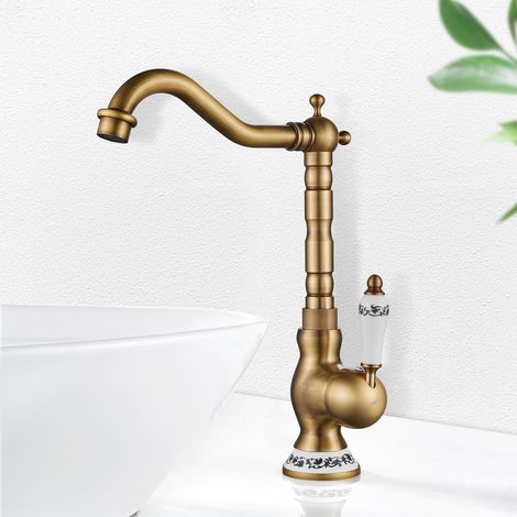 360° Swivel Brass Bathroom Tap with Ceramic Handle (1/5)