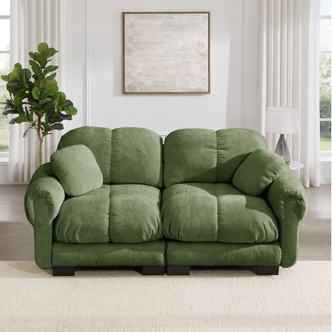 2-Sitzer Sofa grün Chenille modular mit Steppnähten und geschwungener Rückenlehne (1/5)