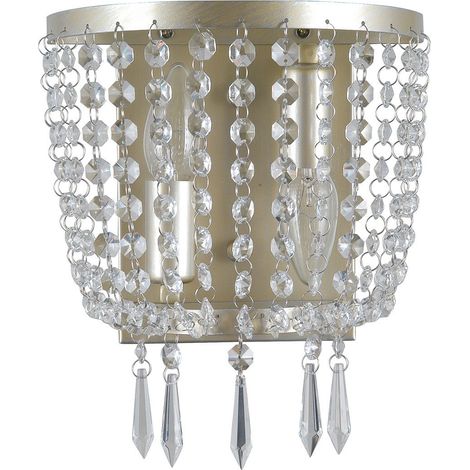 Italux Cortina - Applique Champagne 2 Luci con Paralume in Vetro Cristallo, E14