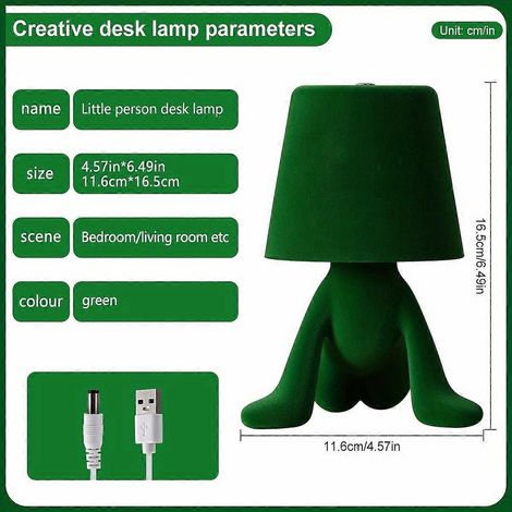 Lámpara de escritorio con forma de muñeco de peluche de dibujos animados, luz nocturna recargable de 1200 mAh con control táctil y 3 temperaturas de color para dormitorio y sala de estar. (1/5)