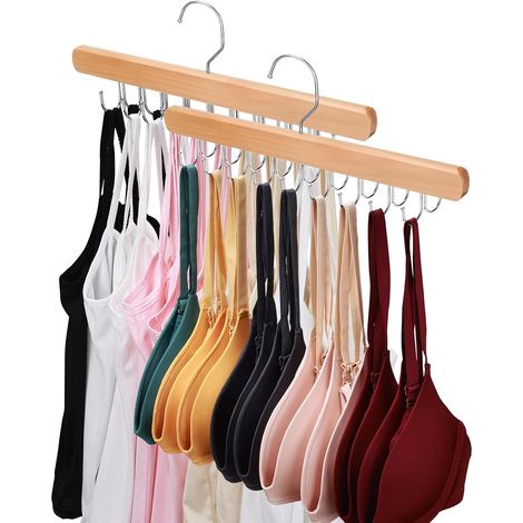 Confezione da 2 grucce per reggiseni, ideali per riporre gli indumenti nell'armadio, grucce in legno di alta qualità per gilet, con 36 ganci pieghevoli. (1/5)