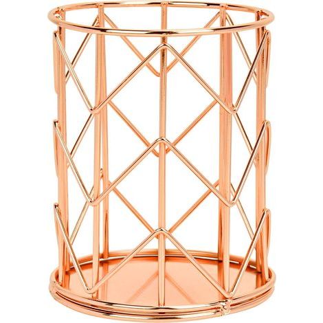Trendiger Stiftehalter mit durchbrochenem Muster, Stiftehalter aus Metall, Aufbewahrungskorb für Make-up-Pinsel (Roségold B) (1/5)