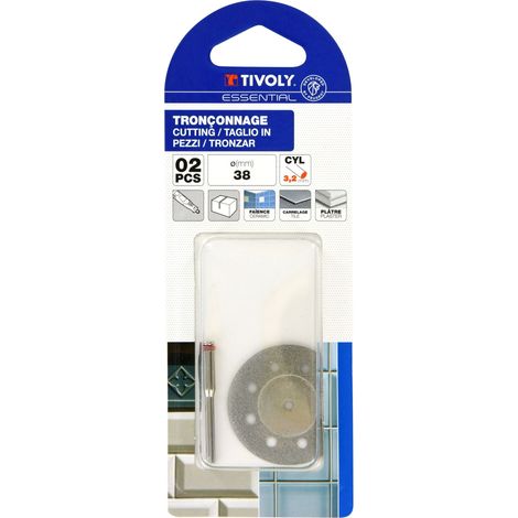 Tivoly - Mini-dischetto diamantato Ø38 mm + perno - Asta Ø3 mm - Adatto per uso su mini trapano tipo Dremel (1/2)