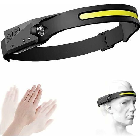 Linterna frontal LED con carga USB, haz amplio COB de 230°, sensor de movimiento, resistente al agua y con luz blanca. (1/5)