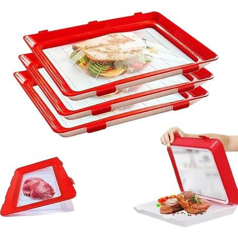 3er-Set Wurstwarenboxen-Set – wiederverwendbare Box mit stapelbarem Deckel für Aufschnitt, Käse usw., vakuumversiegelt, für Kühlschrank, 30 x 3 x 22 cm (rot) (1/5)