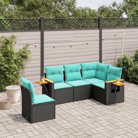 vidaXL Set Divani da Giardino 5 pz con Cuscini Nero in Polyrattan (1/4)