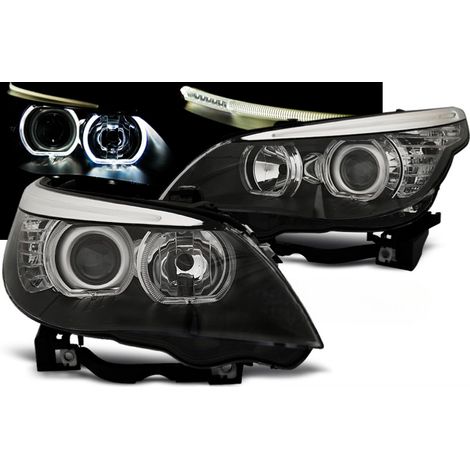 Paire de feux phares BMW serie 5 E60 / E61 de 2003 a 2007 angel eyes led noir-27361219 (1/3)
