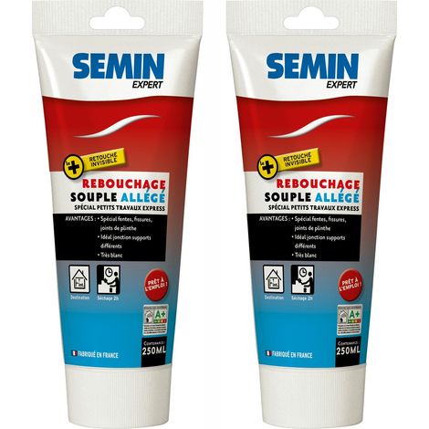 Lot de 2 enduits de rebouchage allégé pour trous et fissures importants Semin - intérieur - tube de 250 ml (1/5)