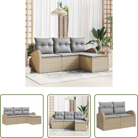 vidaXL Poly-Rattan - Sofa Set mit Kissen 4 pcs Beige und Hellgrau Poly-Rattan (1/5)