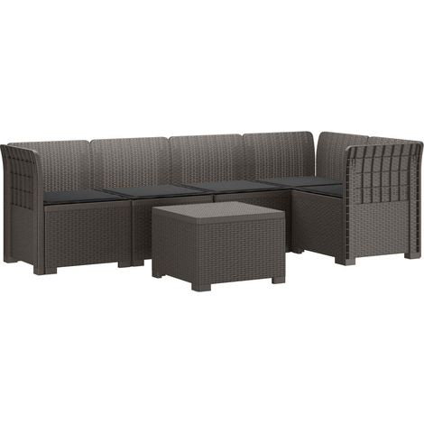 5-Sitzer Gartensofa mit Kissen Rattan-Look PP Hellgrau vidaXL (1/5)