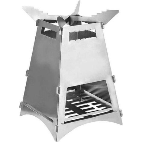 Poêle de camping portable pliant camping poêle poêle à bois légère poêle de poêle de poêle de poêle de poêle en argent argent (1/3)