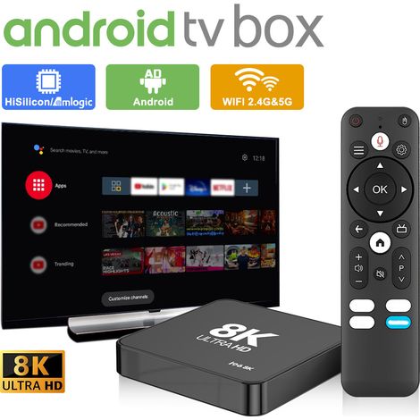 Boîtier TV Android I96 8K Ultra HD - boîtier IPTV, Wi-Fi double bande 2,4G/5G, commande vocale, HDMI, 1 Go RAM / 8 Go ROM (1/5)