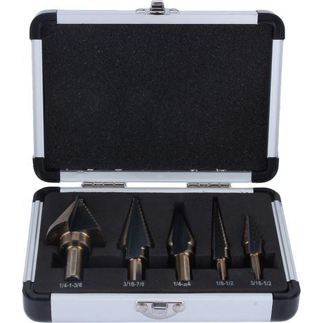5Pcs HSS Forets étagé Mèche conique Trépan à redan kit Outil électrique avec Boîte range (1/5)