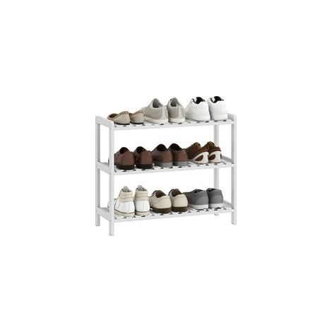 Schuhregal, 3-stöckig, Lattenrost, Kiefernholz, 70 x 26 x 57,5 cm, weiß