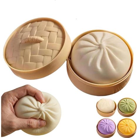 Wontons moelleux et tendres servis dans un mini cuiseur vapeur, jouet sensoriel réaliste de petits pains cuits à la vapeur au ralenti, jouet interactif pour chat blanc. (1/5)