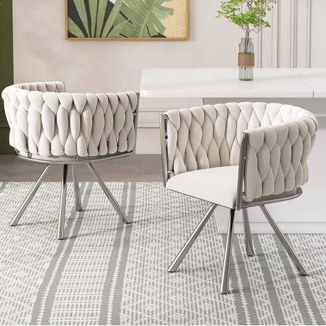 Set 2 sedie girevoli 360° in velluto beige OKMYHOME (1/5)