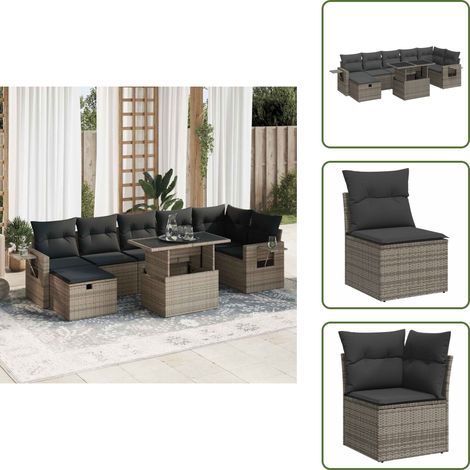 Ratán sintético - vidaXL Set de sofás de jardín y cojines 8 piezas ratán sintético gris - Cojines desenfundables
