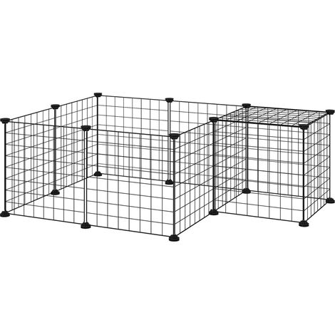 Freigehege, Freilaufgehege, Laufstall aus Metall, modulare Kleintiergehege für Kaninchen und Meerschweinchen, flexibles Tiergehege für Innen- und Außenbereich, 106x73x36 cm, Schwarz
