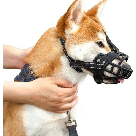 Museruola nera per cani - Adatta a cani di peso compreso tra 2,3 e 9 kg. 1 museruola regolabile anti-morso, anti-abbaio e anti-scavazione. (1/5)