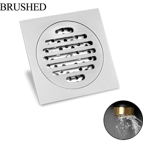(Brushed)Deluxe Brushed Rose Gold Square 10CM Tile Embedded Hidden Brass Floor Drain Garbage Grille Bathroom Shower Drain (1/4)