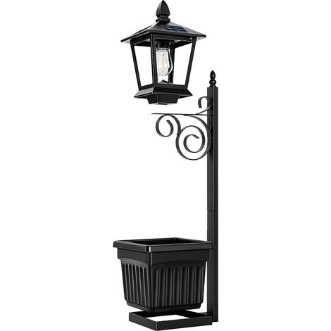 Jardinière avec poteau lumineux solaire 2-en-1 lampe solaire extérieure Jardinière d'extérieur éclairée pour jardin patio arrière-cour pelouse terrasse balcon appartement (1/5)