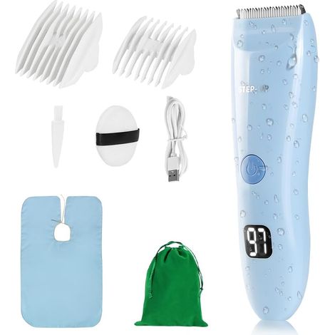 Tondeuse à Cheveux Électrique, Machine à Couper les Cheveux Sans Fil Étanche et Rechargeable, 2 Peignes de Guidage, Avec Lame en Céramique de Sécurité, avec Écran LCD (Bleu) (1/5)