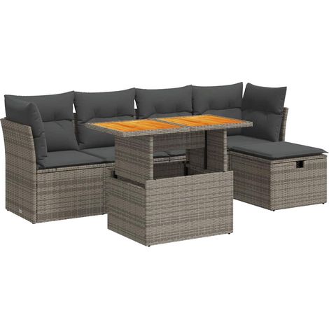 vidaXL Set Divano da Giardino 6pz con Cuscini Grigio Polyrattan Acacia (1/5)