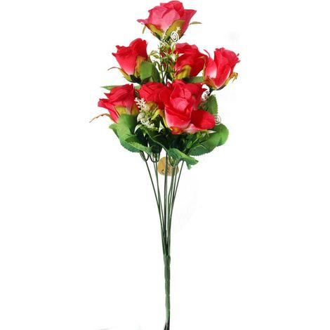 Eleganter künstlicher Rosenstrauß aus 9 Rosen in einem dunklen Rosaton – Dekoration für das ganze Jahr. (1/3)