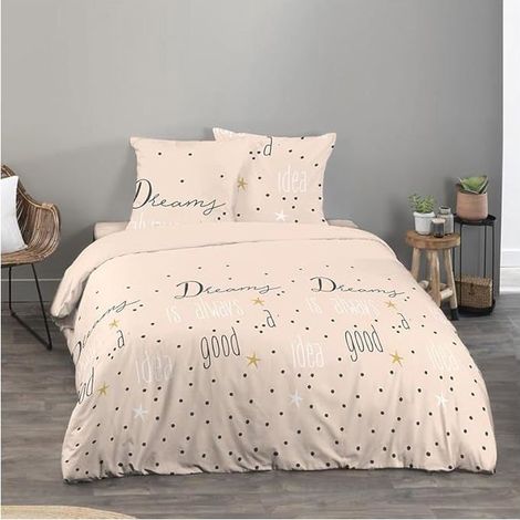Parure de lit - Housse de Couette - 220x240 cm - 2 Taies d'oreiller - Imprimé à pois - Microfibre