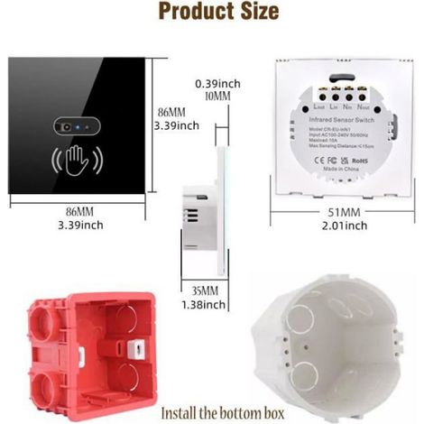 Interrupteur sans contact, interrupteur à induction corporelle 230 V/interrupteur infrarouge, fil neutre requis. (1/5)