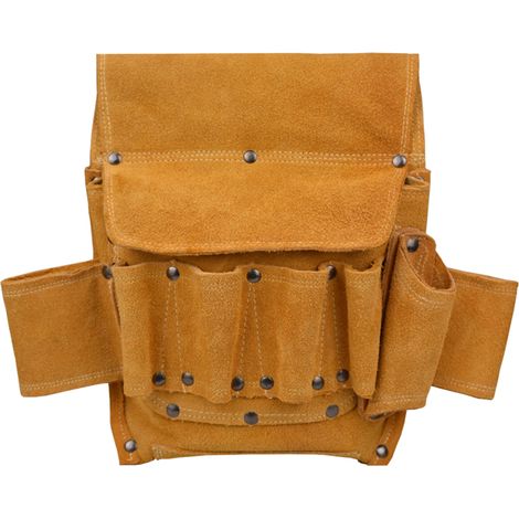 Sacoche à outils portable avec poche ceinture, sac à outils épais en cuir de vachette résistant, rangement d'outils pour charpentiers