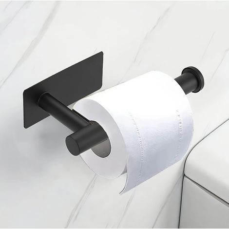 Distributeur de papier toilette robuste en acier inoxydable noir, fixation murale auto-adhésive sans perçage, finition brossée (1/5)